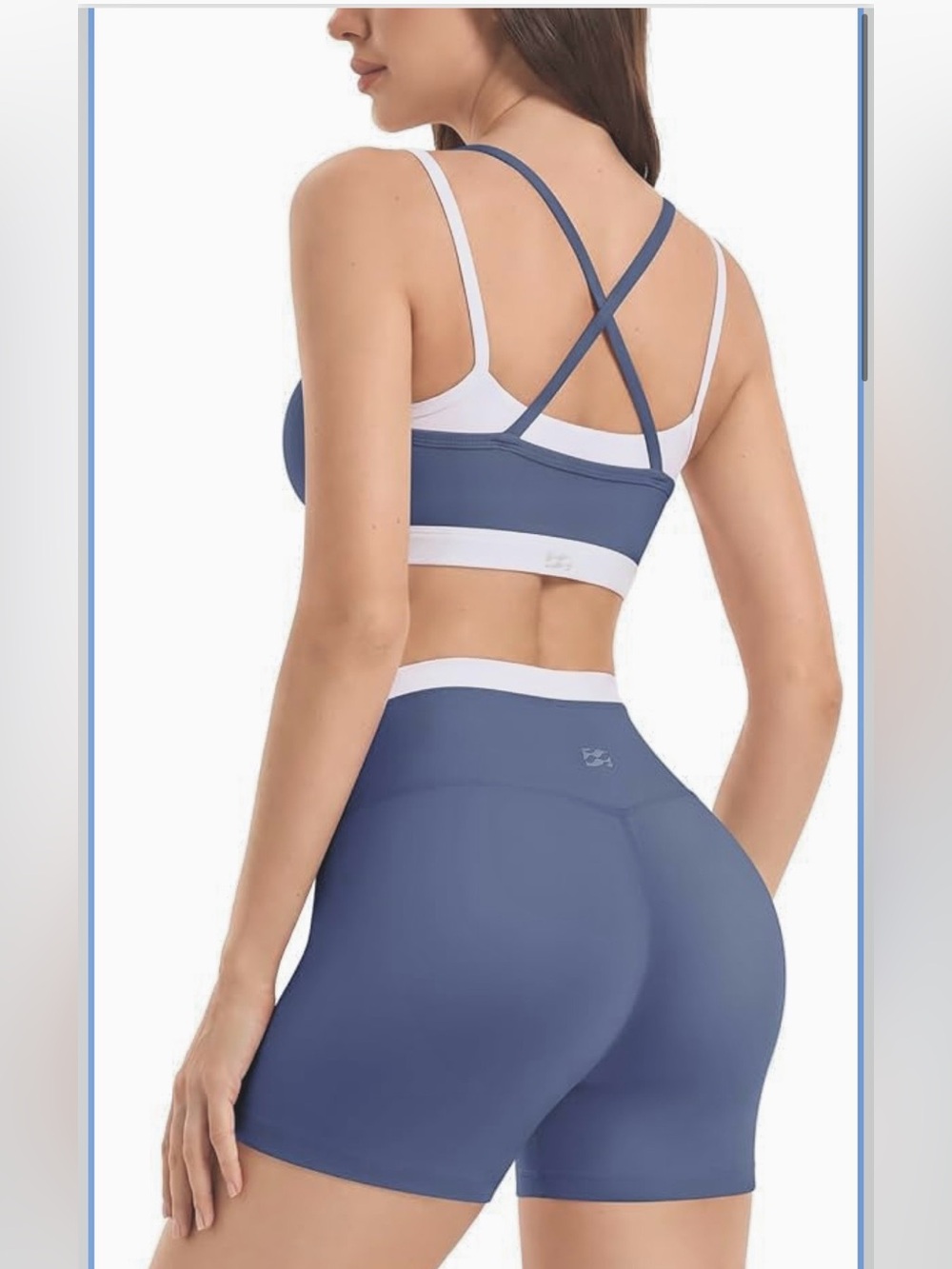 Women's High-Waist Athletic 2pc Shorts and Crop Top Set - Slate Muted Light Blue - Picture 2 of 6